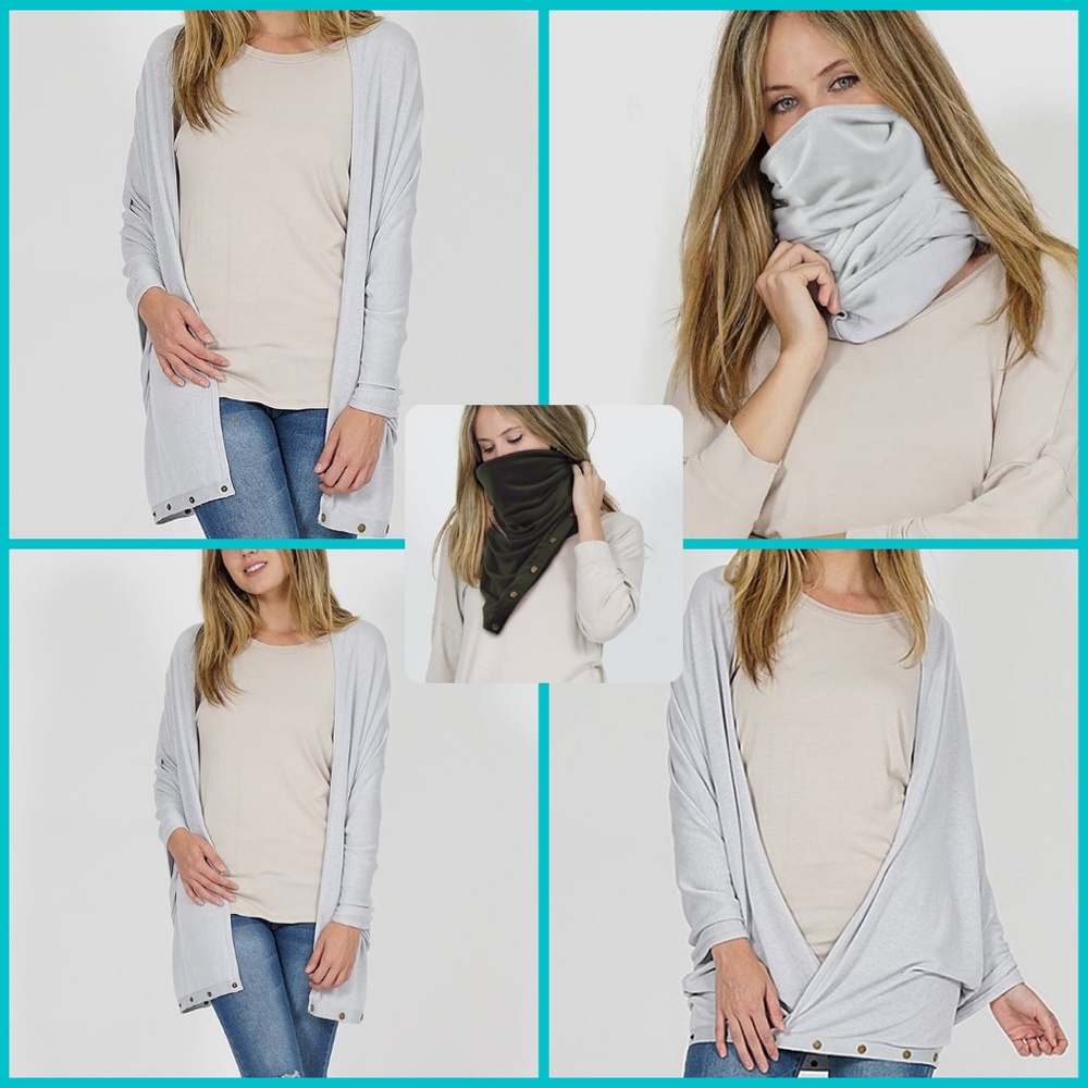 Gray Scarf Mask Convertible Multi Use Wrap Shawl